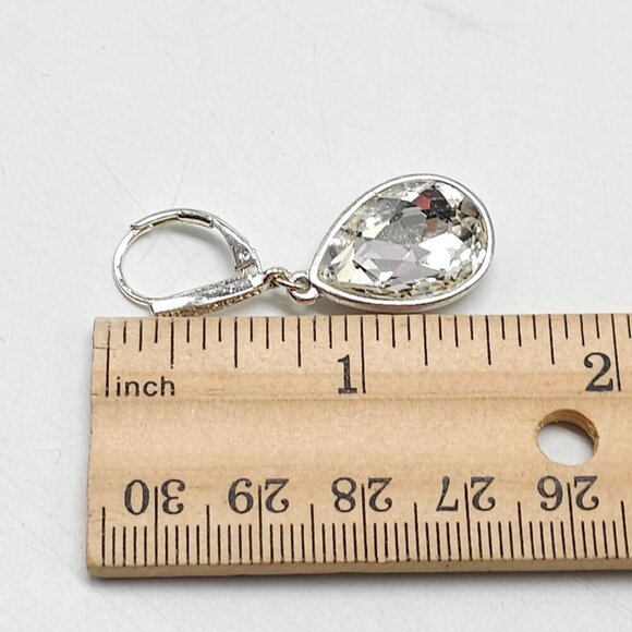 Teardrop Crystal Silver Tone Leverback Earrings 1990s Vintage - Picture 5 of 5